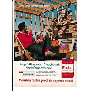 Winston Cigarettes Color‎ Print Ad Home Building VINTAGE ADVERTISING 1965